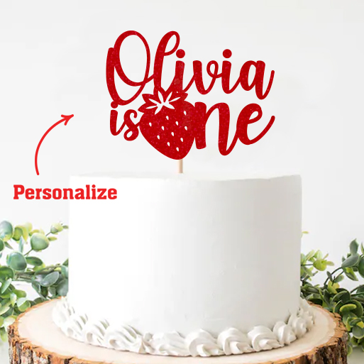 Strawberry ONE Personalized Glittering Red Cake Pick